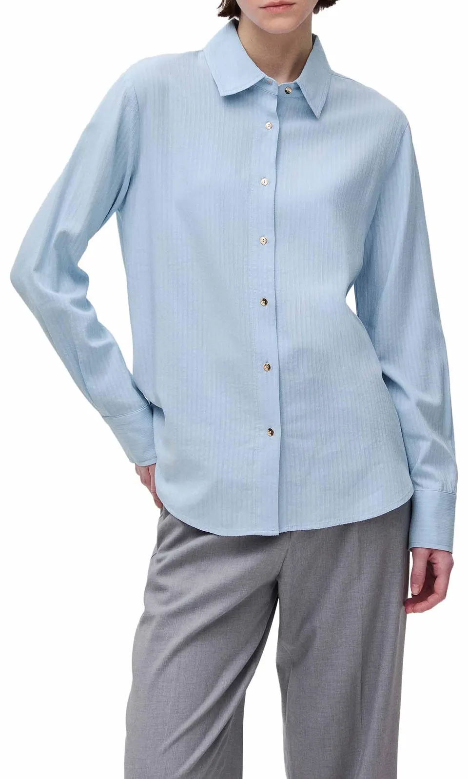 Benetton 5x0vdq0dc Camicia Donna Blu a Righe