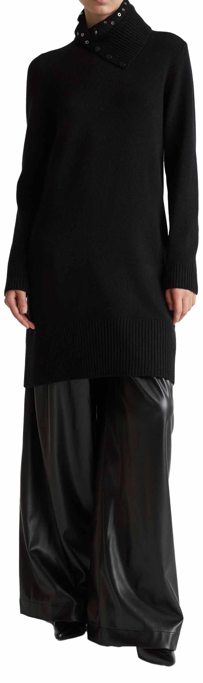 Benetton 1444dv02f vestito donna nero ginocchio svasato