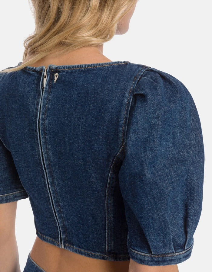 Dondup DC459 DSE340D Top Cropped Denim Blu Taglia 40