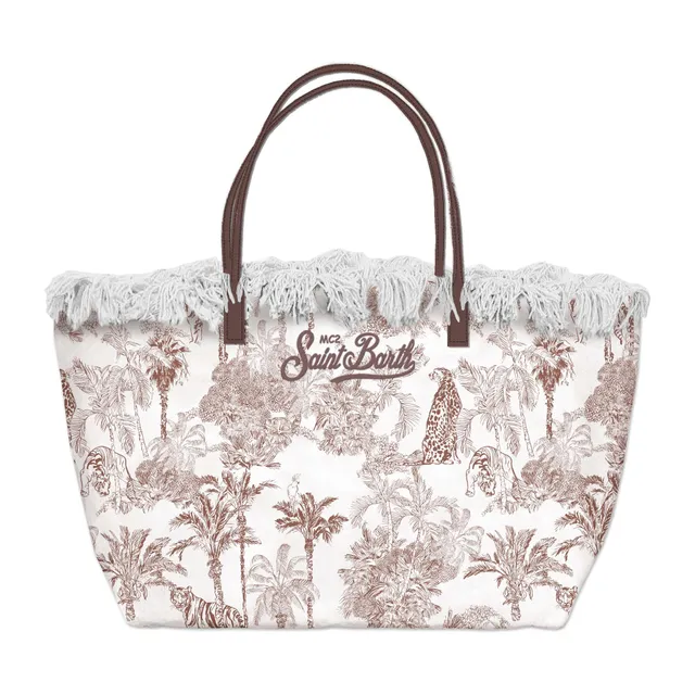 MC2 Saint Barth City Bag Fringe Mid 01752L borsa Jungle bianco marrone