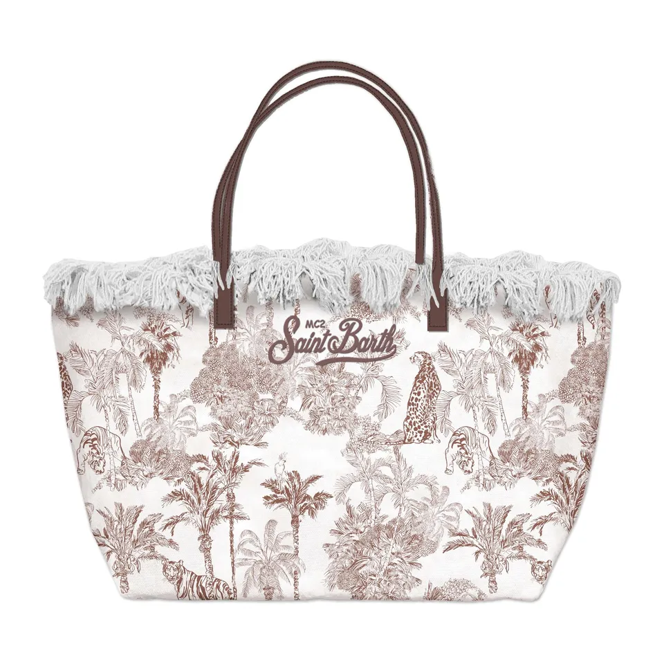 MC2 Saint Barth City Bag Fringe Mid 01752L borsa Jungle bianco marrone