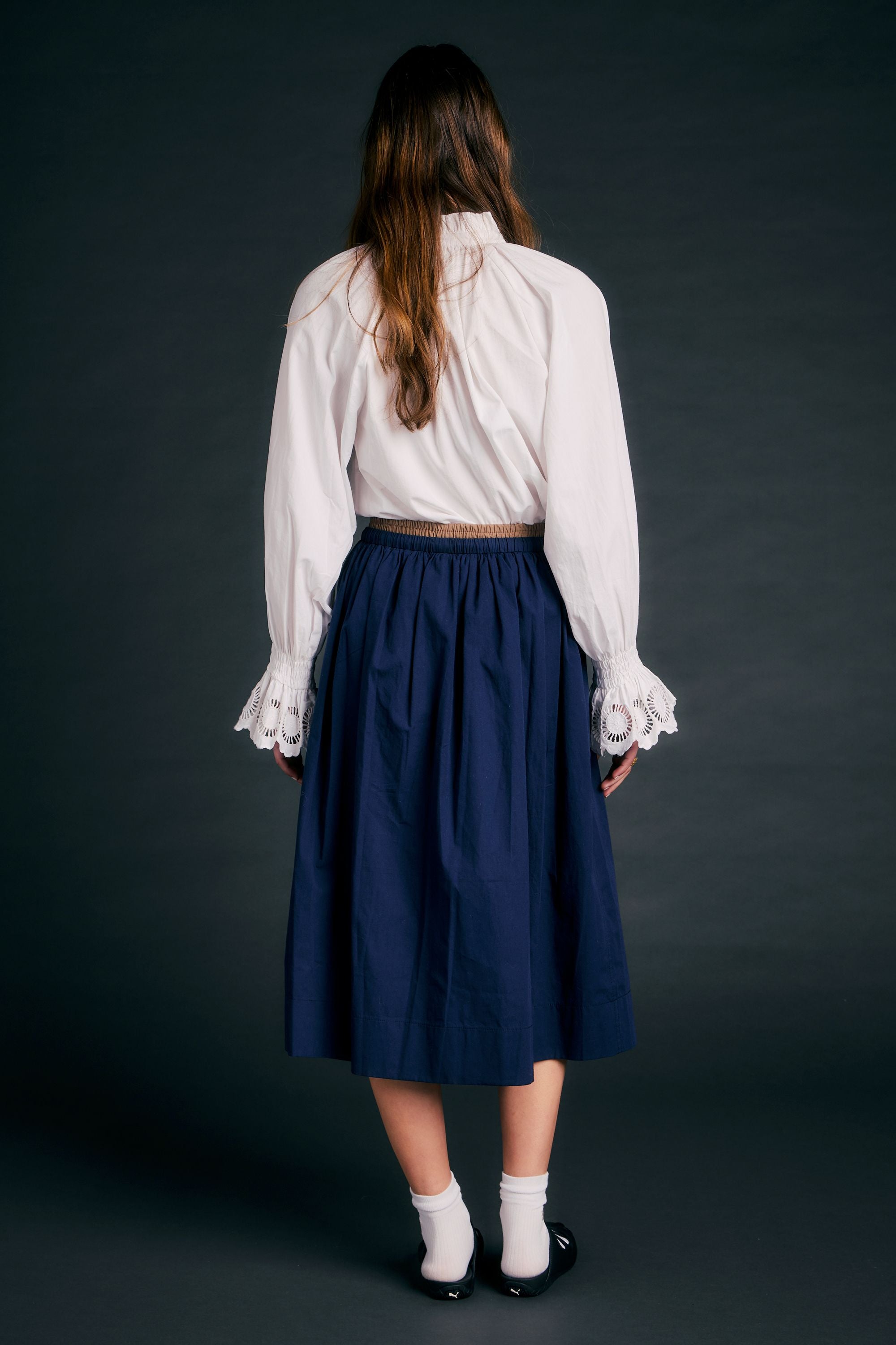 Karen Walker League Skirt gonna midi cotone navy US4/UK8