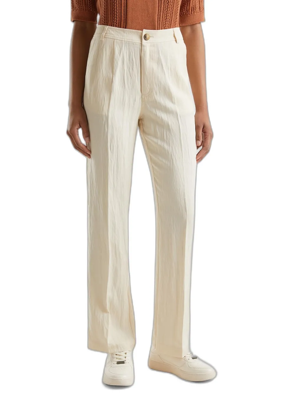 Benetton 47ozdf06f pantaloni donna beige 36 vita alta