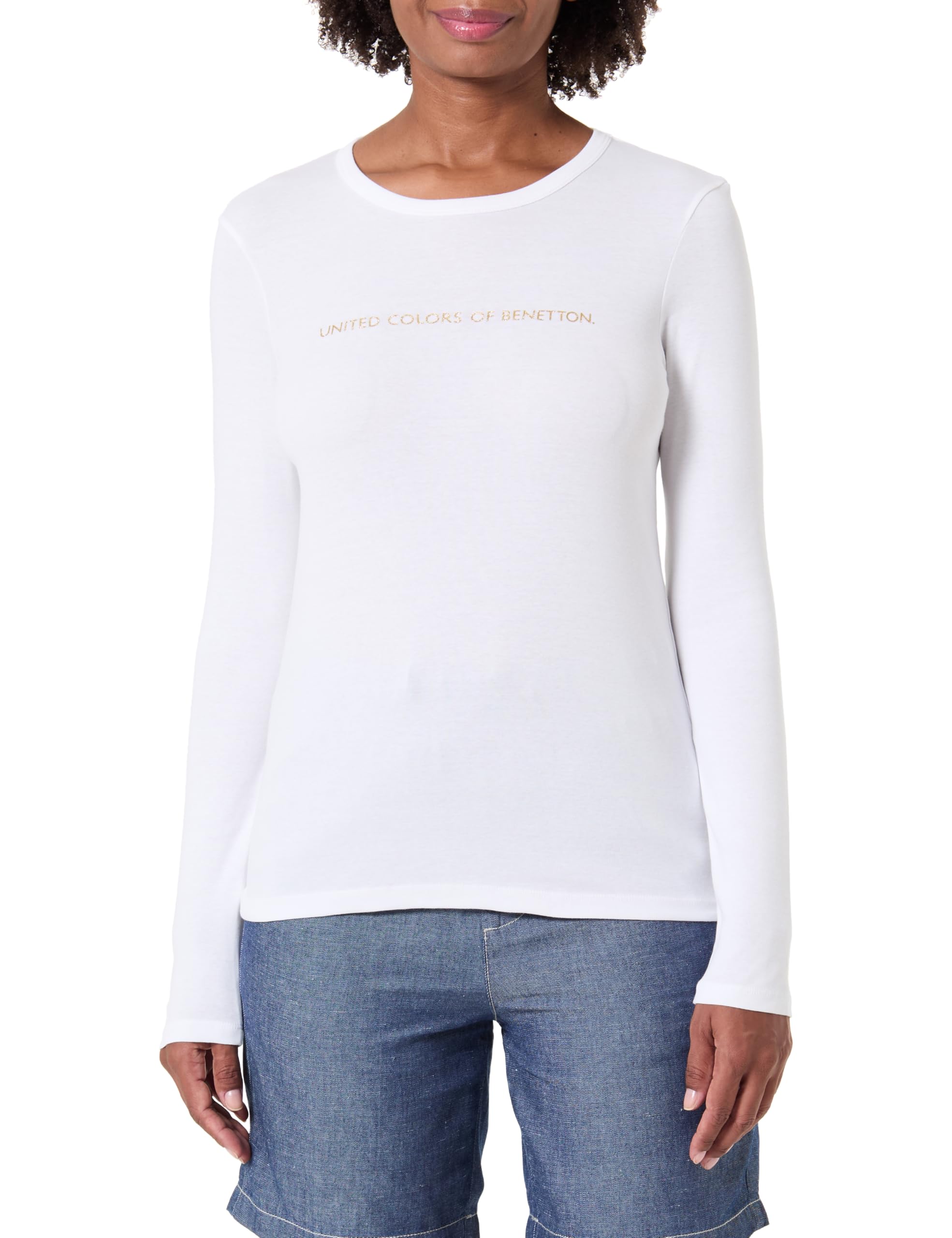 Benetton T-shirt Costina Manica Lunga Donna Marrone Glitter