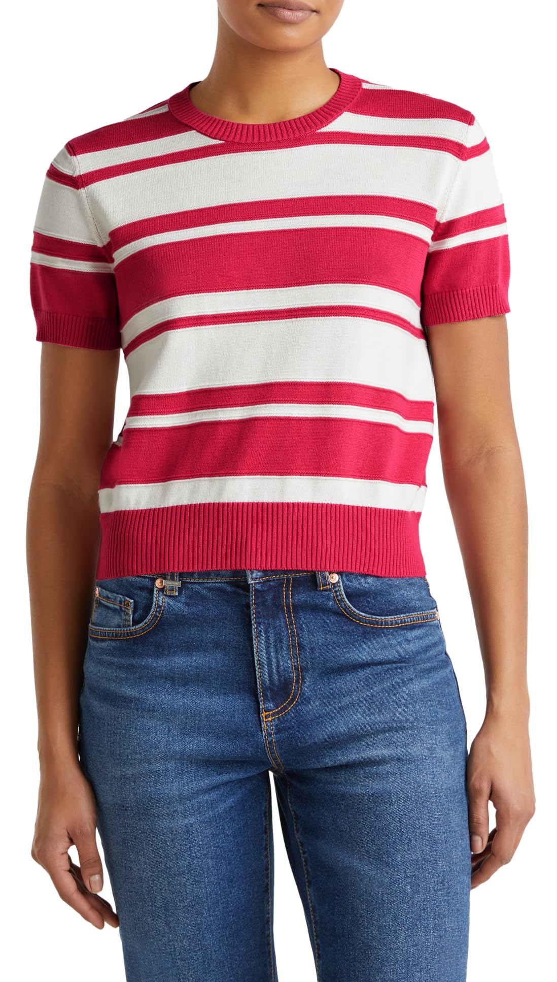 Benetton Maglieria Maglia Girocollo Rigata Manica Corta Cotone
