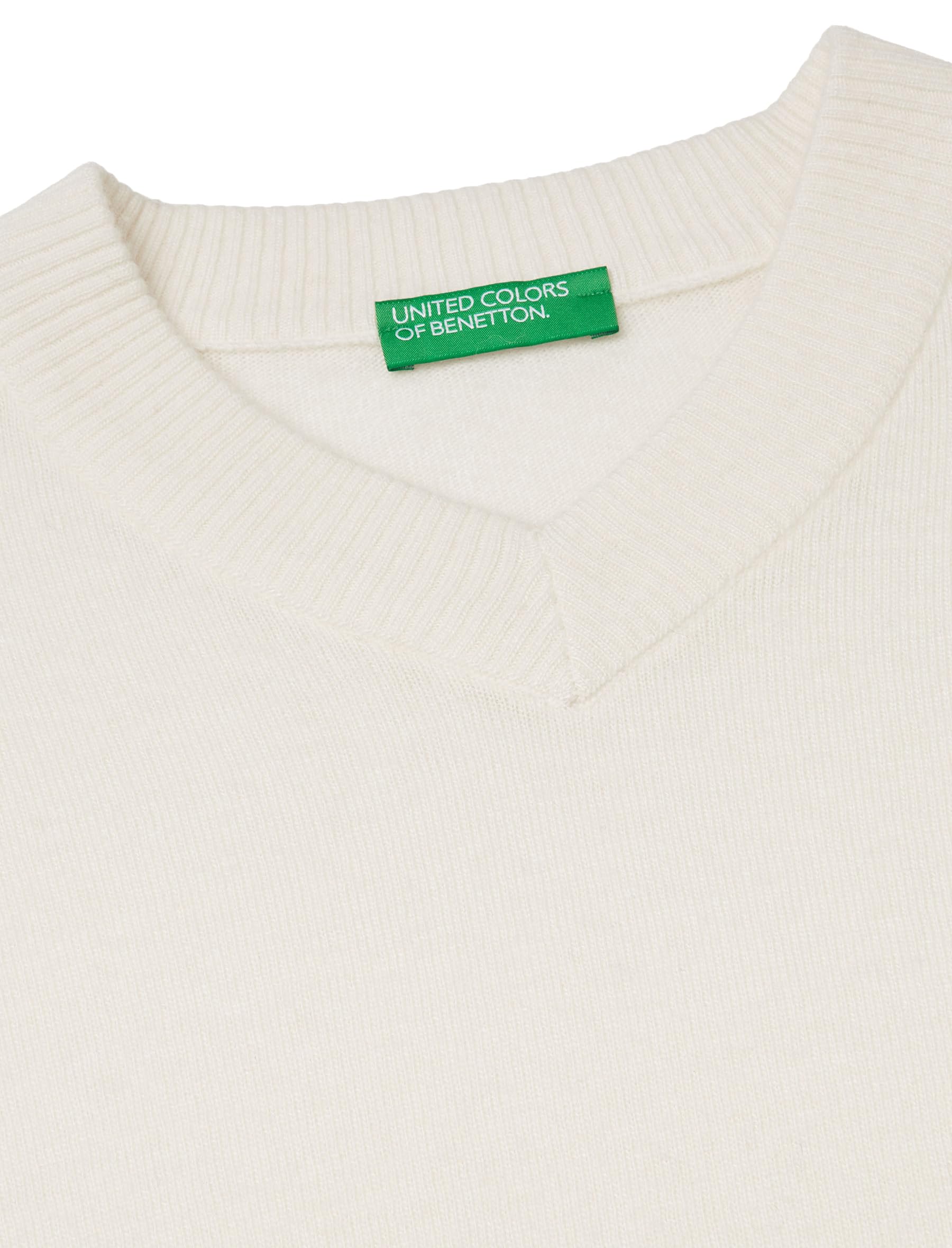 Benetton 102hd4032 Maglione Donna Scollo V S Bianco