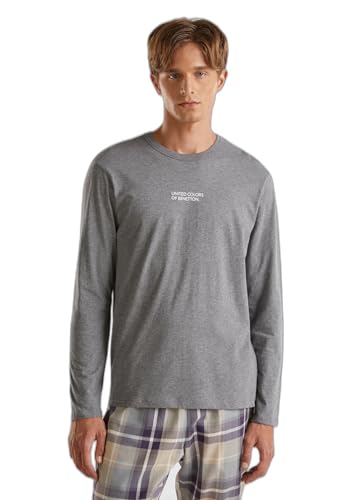 Benetton Top Pigiama Uomo Maglietta Grigio Jersey Stampa