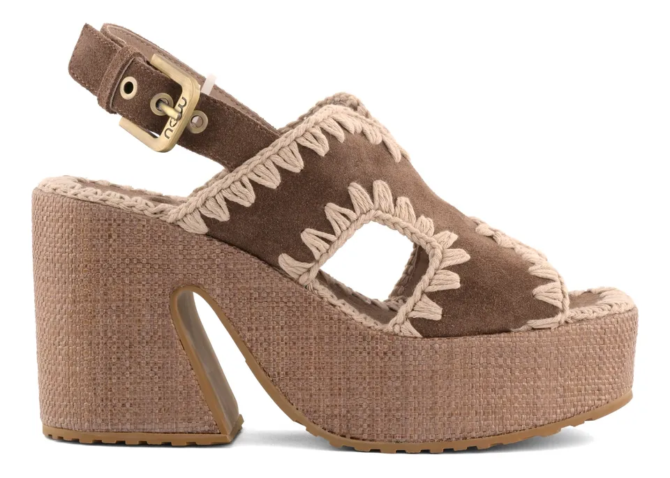 Mou SW721002A Sandalo Donna Deep Brown Raffia Platform