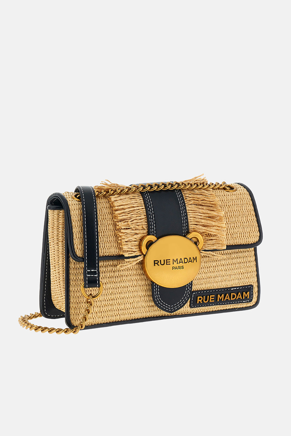Rue Madam 1574 Teddy borsa paglia straw black frange