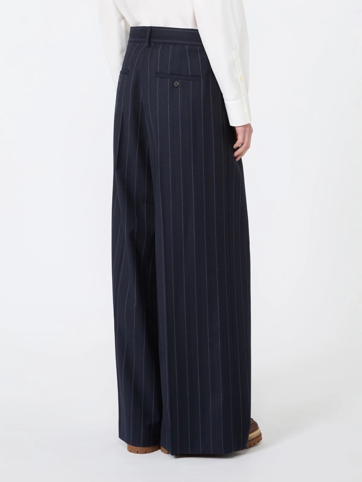 Weekend Max Mara Nebbie Pantalone Lana Blu Gessato