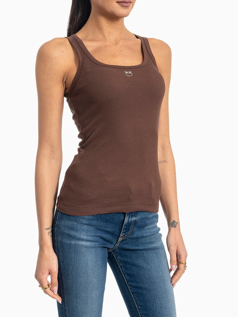 Pinko 100807 A338 canotta marrone cotone costine aderente