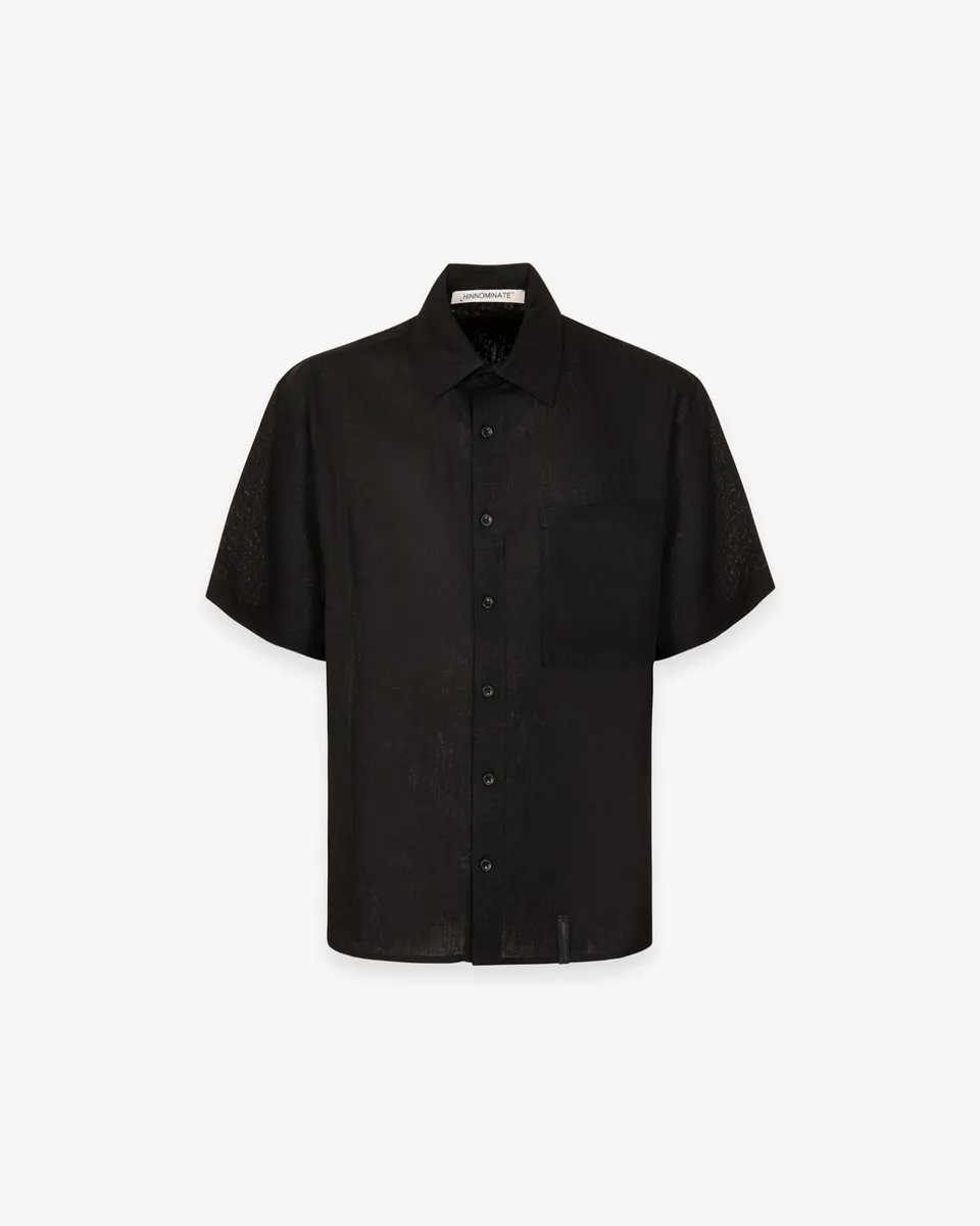 Hinnominate HMABM01556 camicia uomo nero lino maniche corte