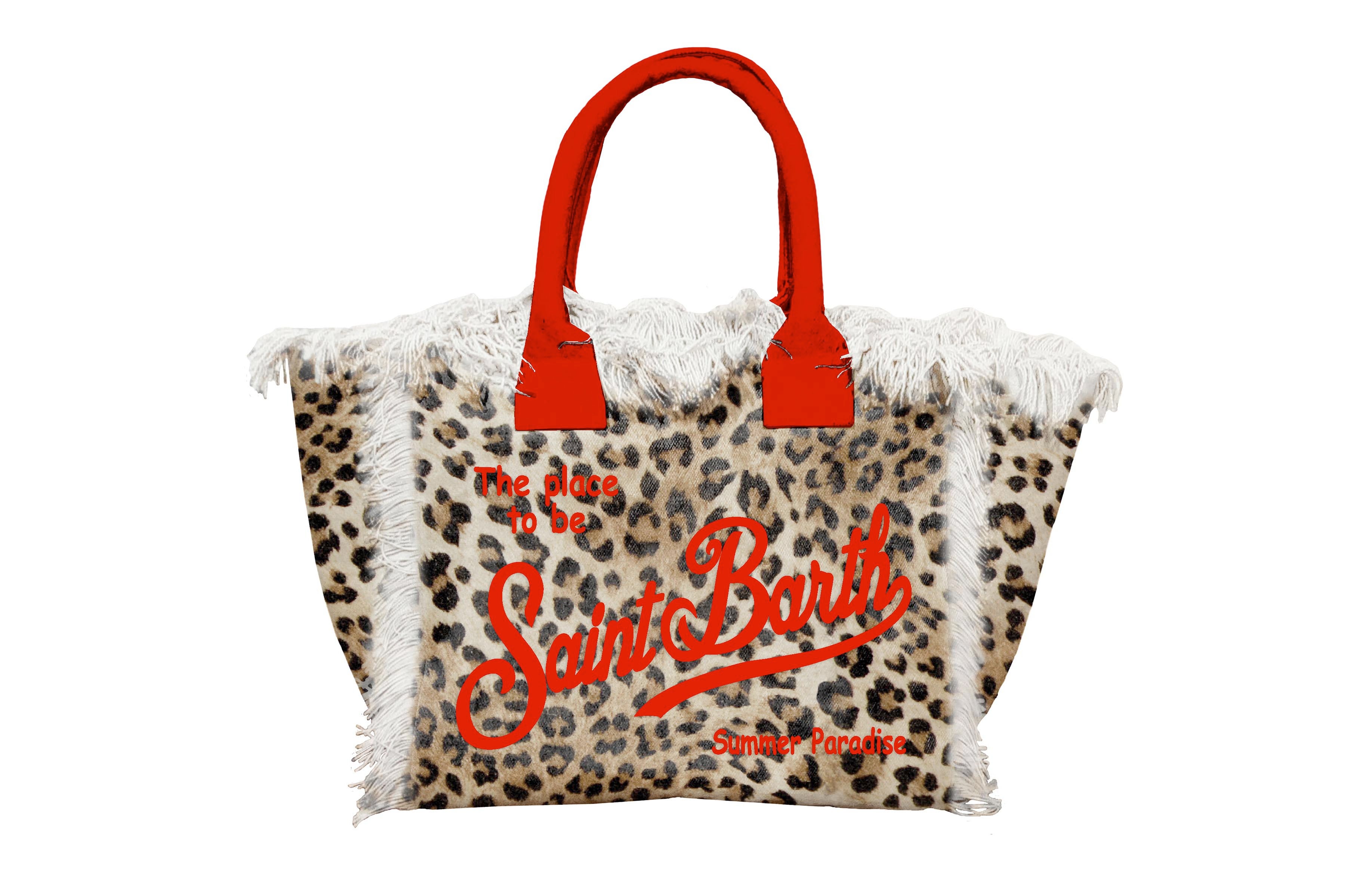 MC2 Saint Barth Vanity Mini Borsa Canvas Leopard Sand Rosso