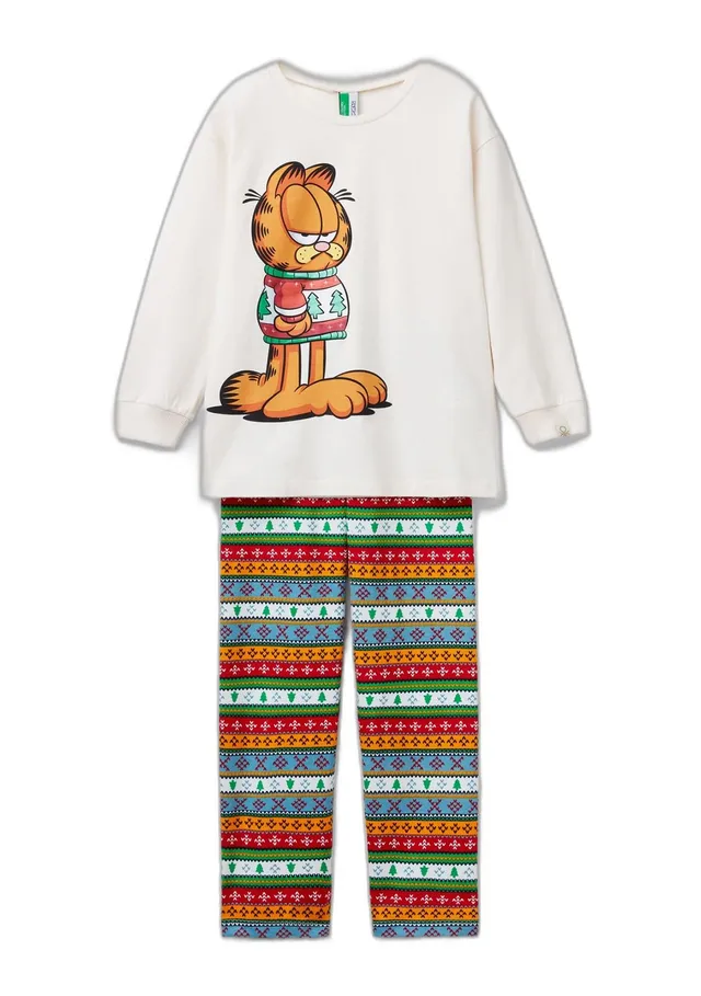 Benetton Pigiama Bambina Garfield Jersey Taglia XS