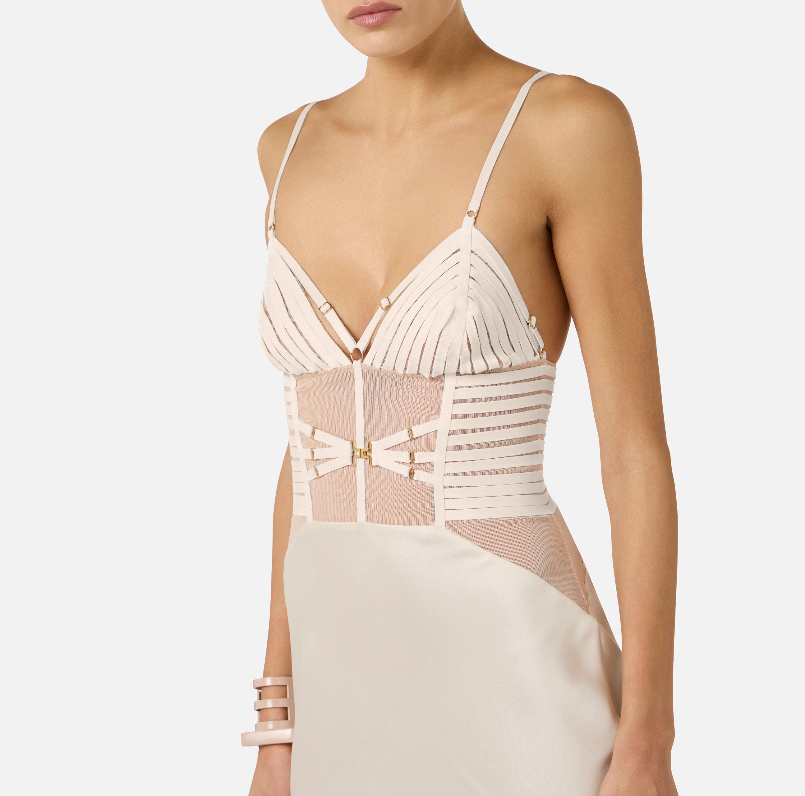 Elisabetta Franchi ABR5362E2 abito raso avena donna