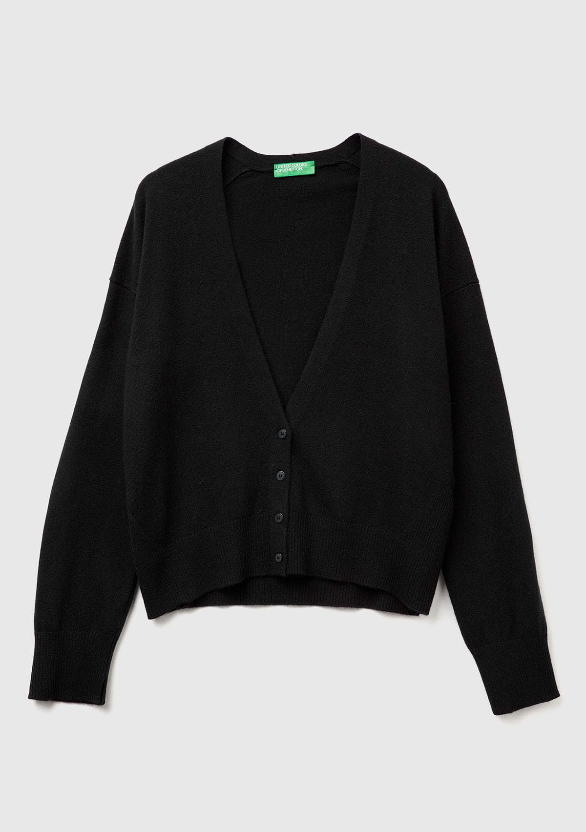 Benetton Maglieria Cardigan Donna Scollo V Nero Morbido