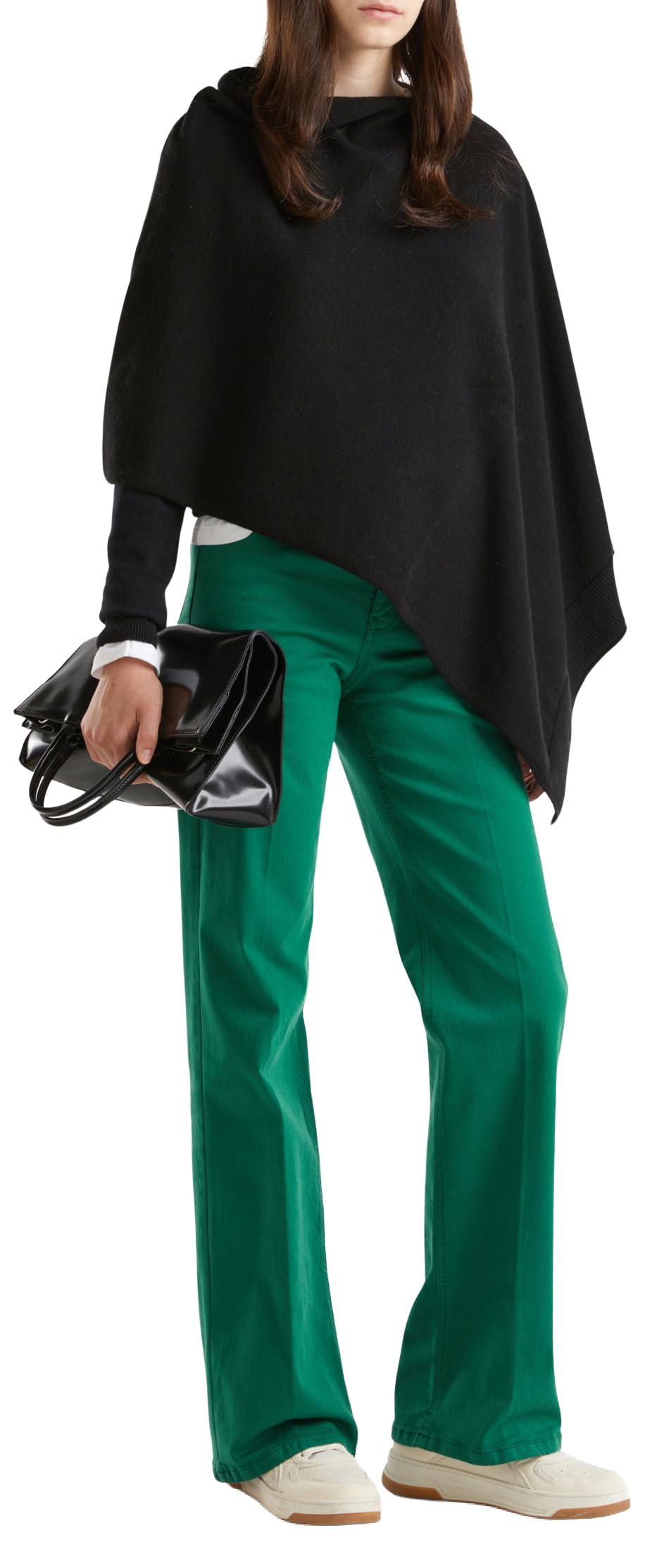 Benetton poncho donna nero maglia autunno inverno