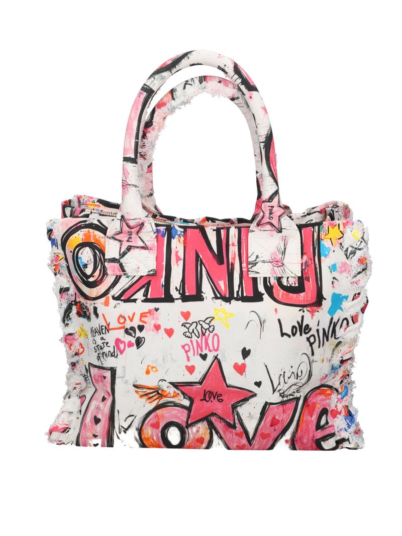 PINKO Shopper 106673 A3B6 Borsa Donna Bianco Multicolor Canvas