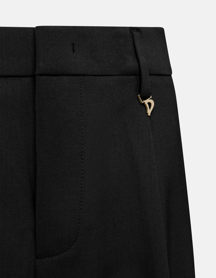 Dondup Lia DP840S Pantalone Nero Wide Leg Lana