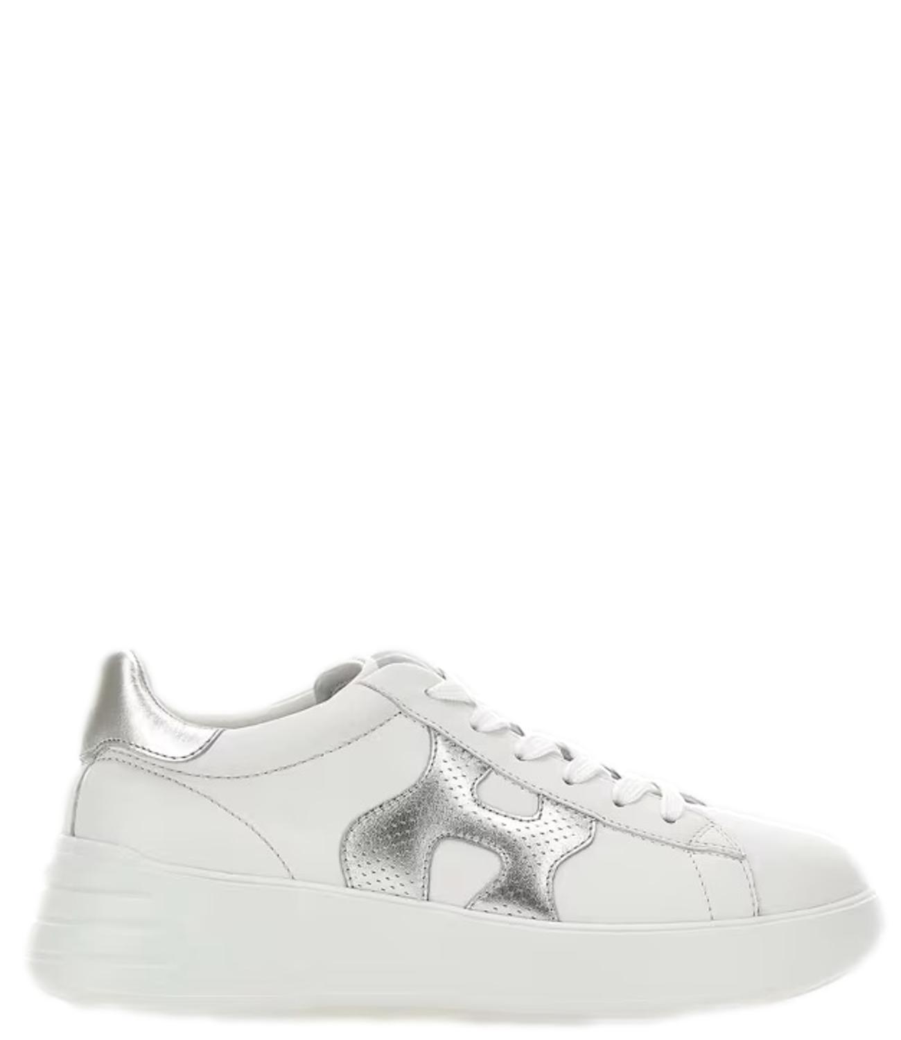 Hogan Rebel H562 Sneakers Donna Bianco Argento nappa