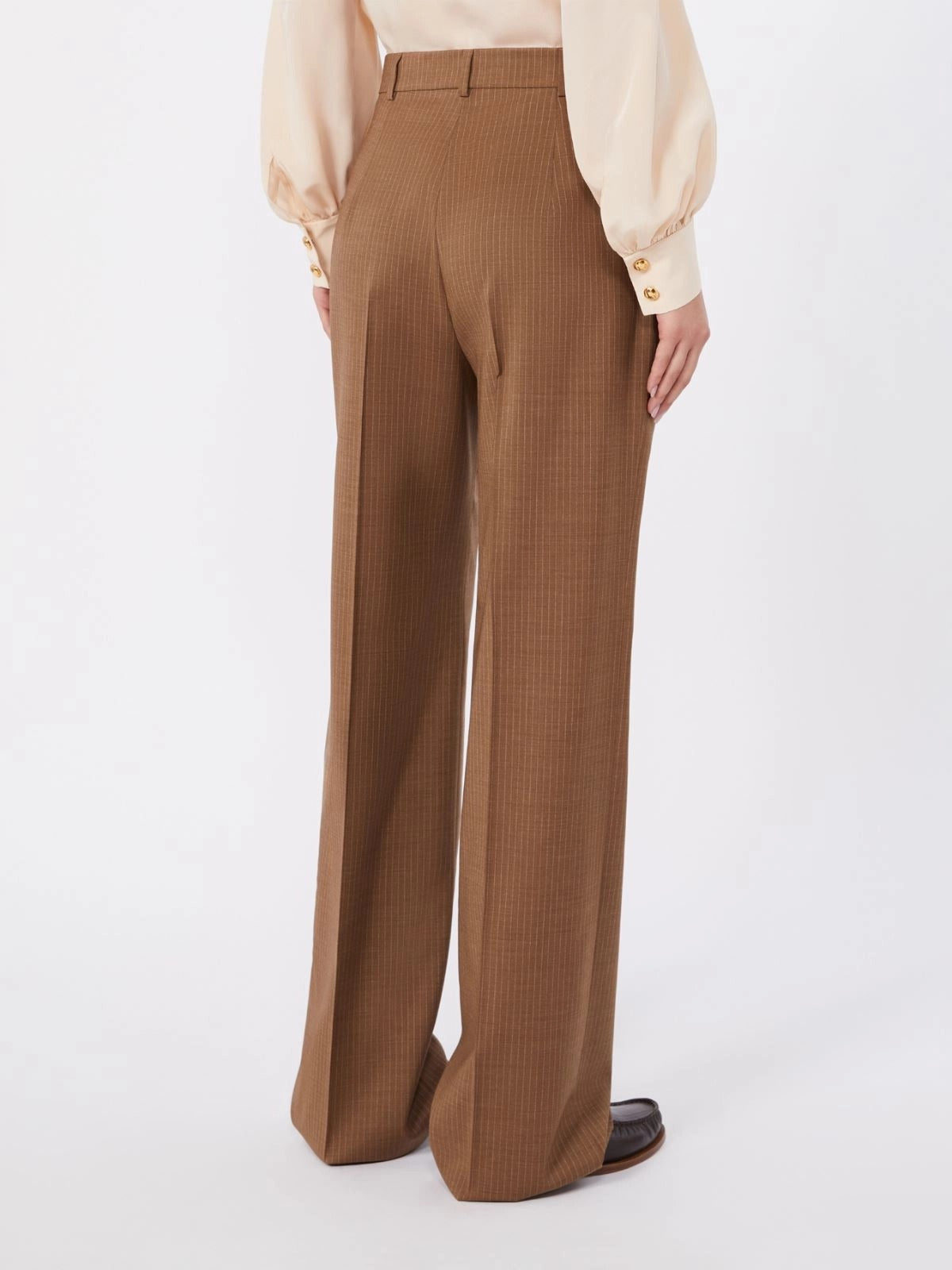 Max Mara Studio Cambusa Pantalone Cammello Lana Gessato