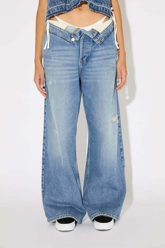 Amish Roll Up Dolly Jeans Donna Blu denim wide leg