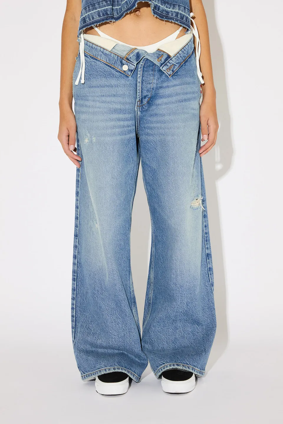 Amish Roll Up Dolly Jeans Donna Blu denim wide leg