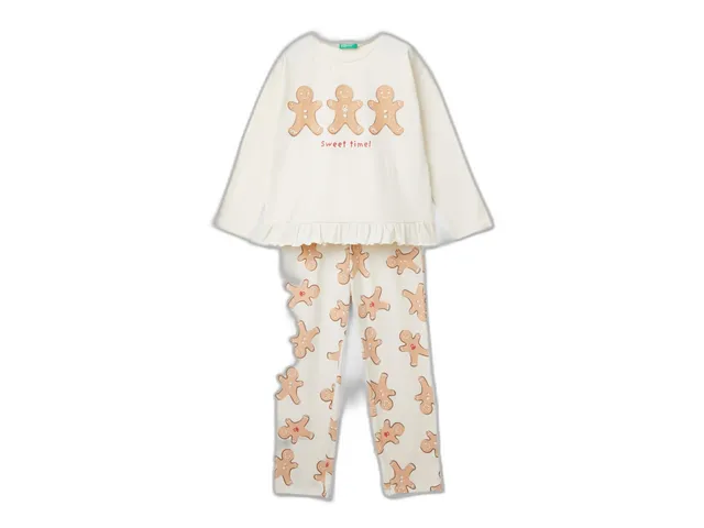 Benetton pigiama bambina 90 cotone manica lunga stampa