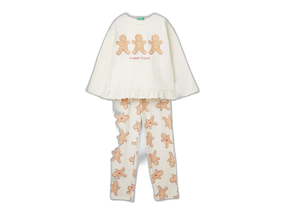 Benetton pigiama bambina 90 cotone manica lunga stampa