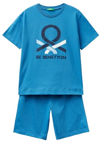 Benetton 30960p06s Pigiama Bambino Corto T-Shirt+Short Blu