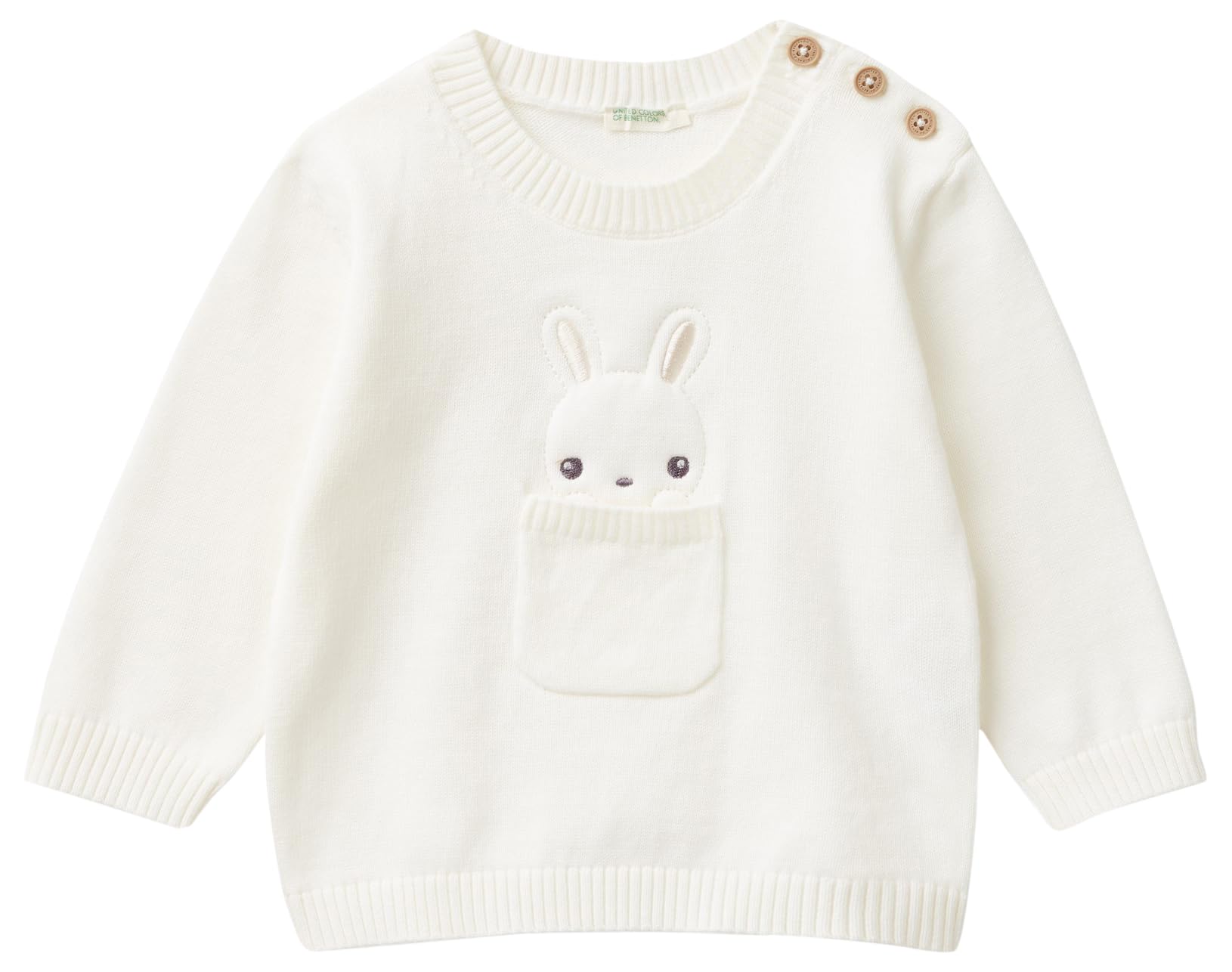 Benetton Maglione Neonato 56 Girocollo con Coniglietto