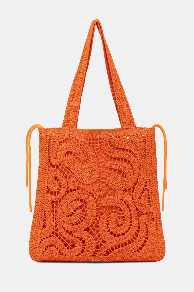 Pinko Shopper Crochet 106938 Borsa Arancione Media