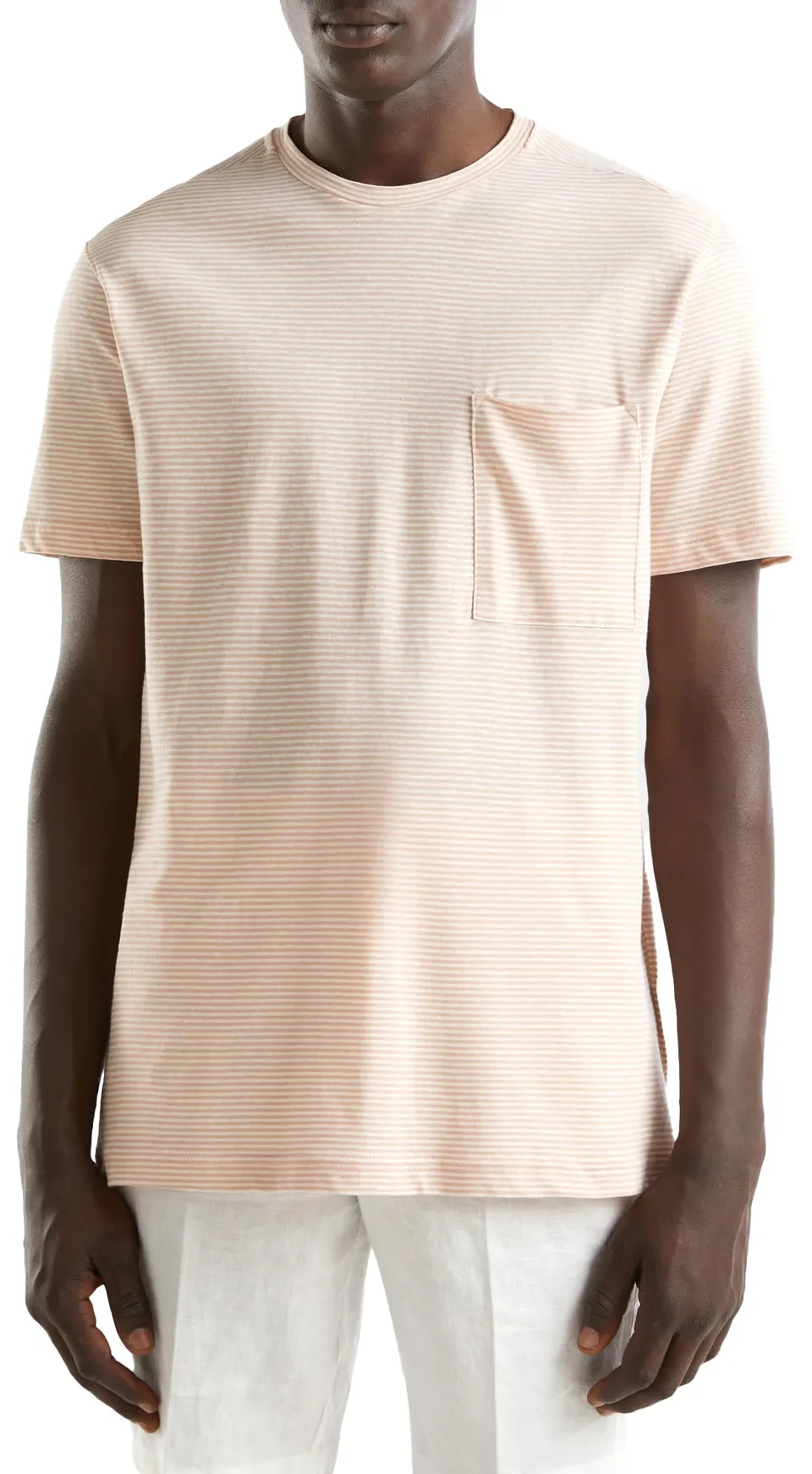 Benetton T-shirt Uomo maglietta cotone Rosa 64w taschino