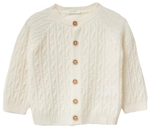 Benetton Cardigan Bimbi Misto Lana Trecce Bianco Taglia 68