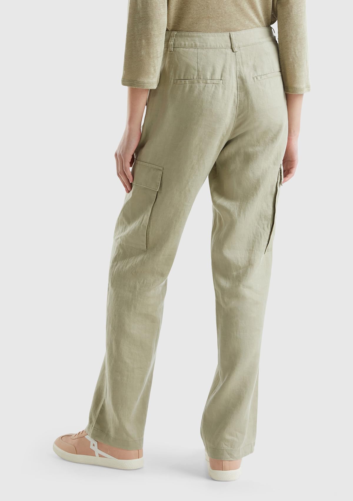 Benetton Pantaloni Donna lino cargo gamba dritta
