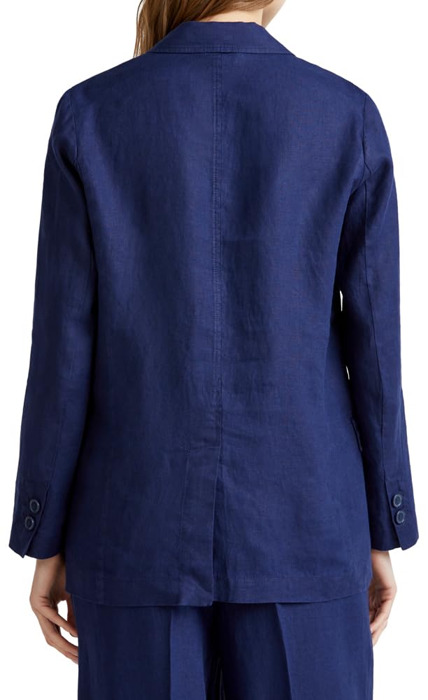 Benetton 2AGHDW00R Giacca Donna Blu in Lino Destrutturata