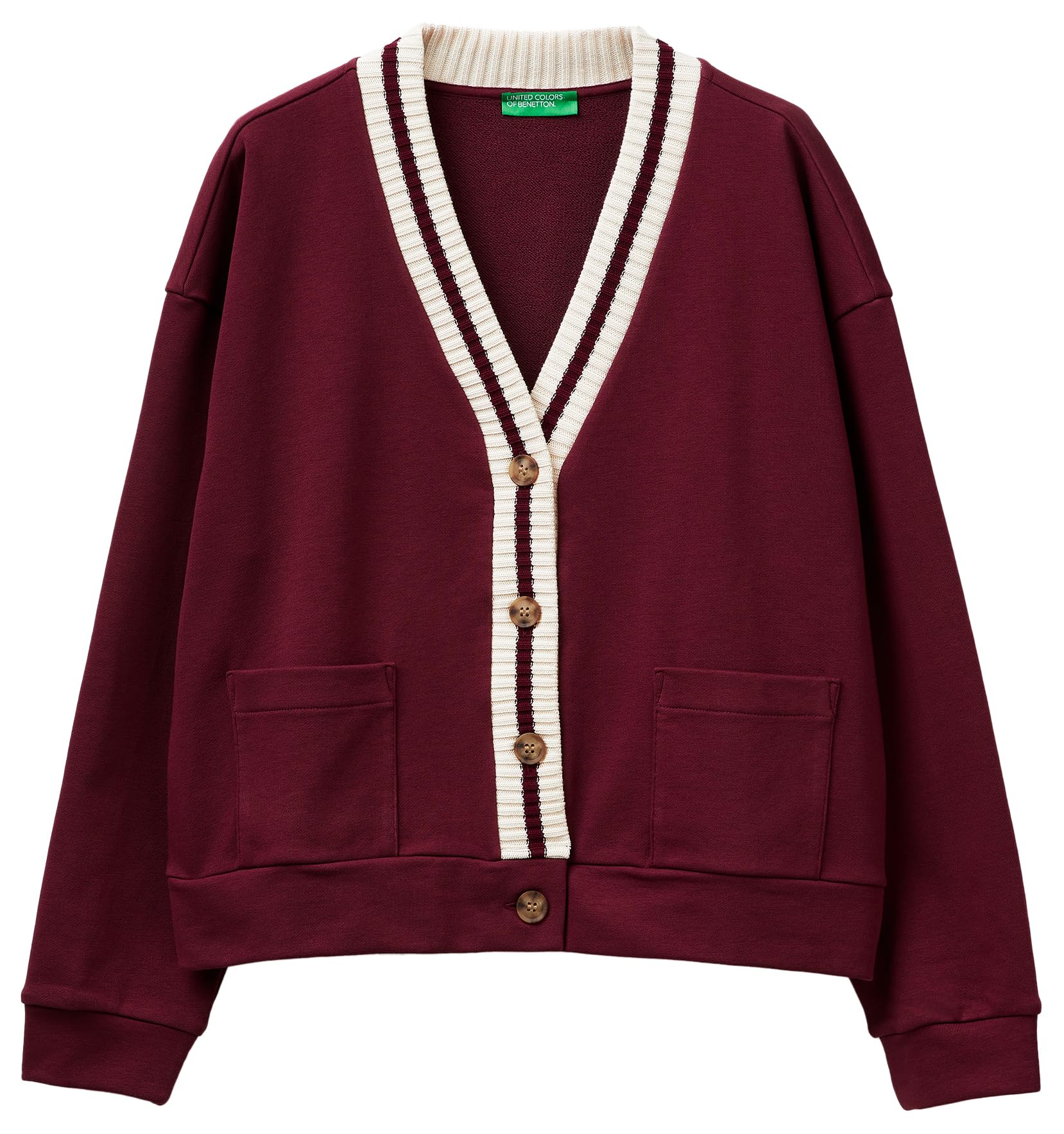 Benetton 3PTPD6006 Cardigan Felpa Donna Bianco XS Tasche