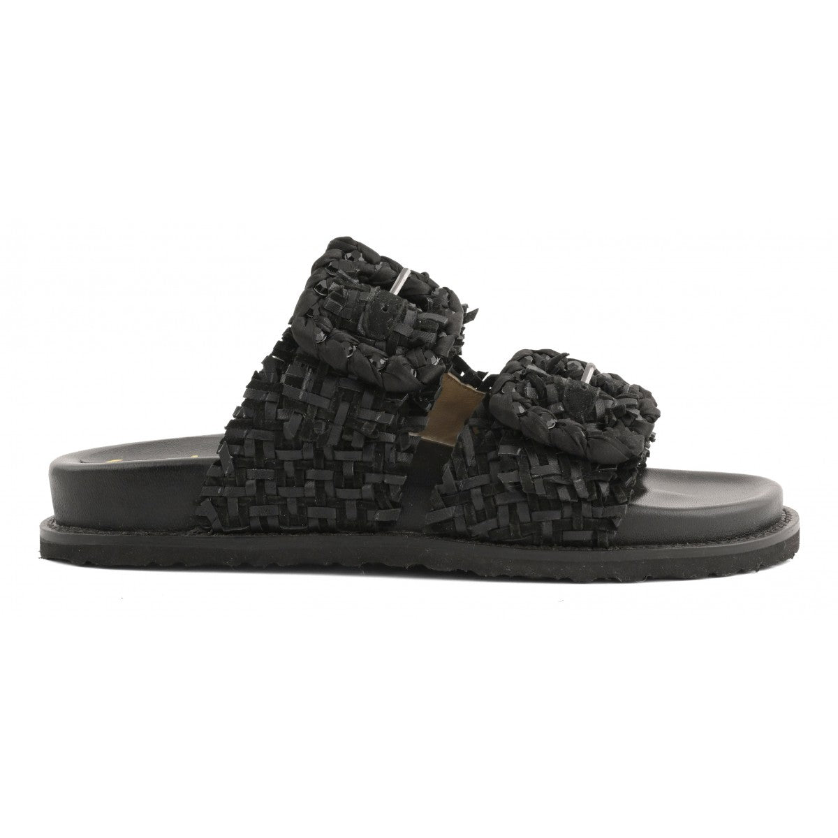 Coral Blue CB.K226 01 sandalo black pelle intrecciata fibbie