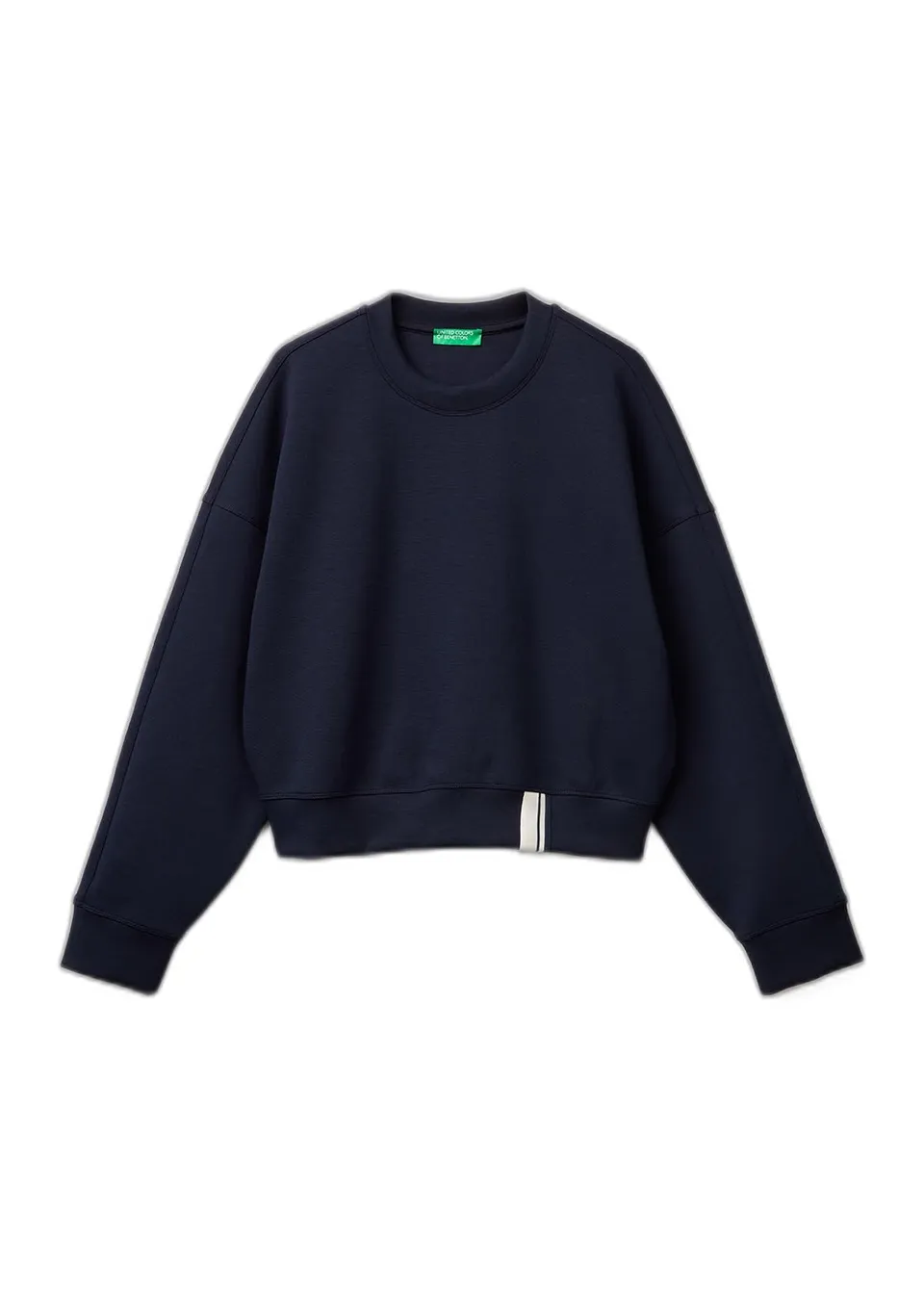 Benetton Felpa con Cappuccio Donna Blu Boxy Ricamo