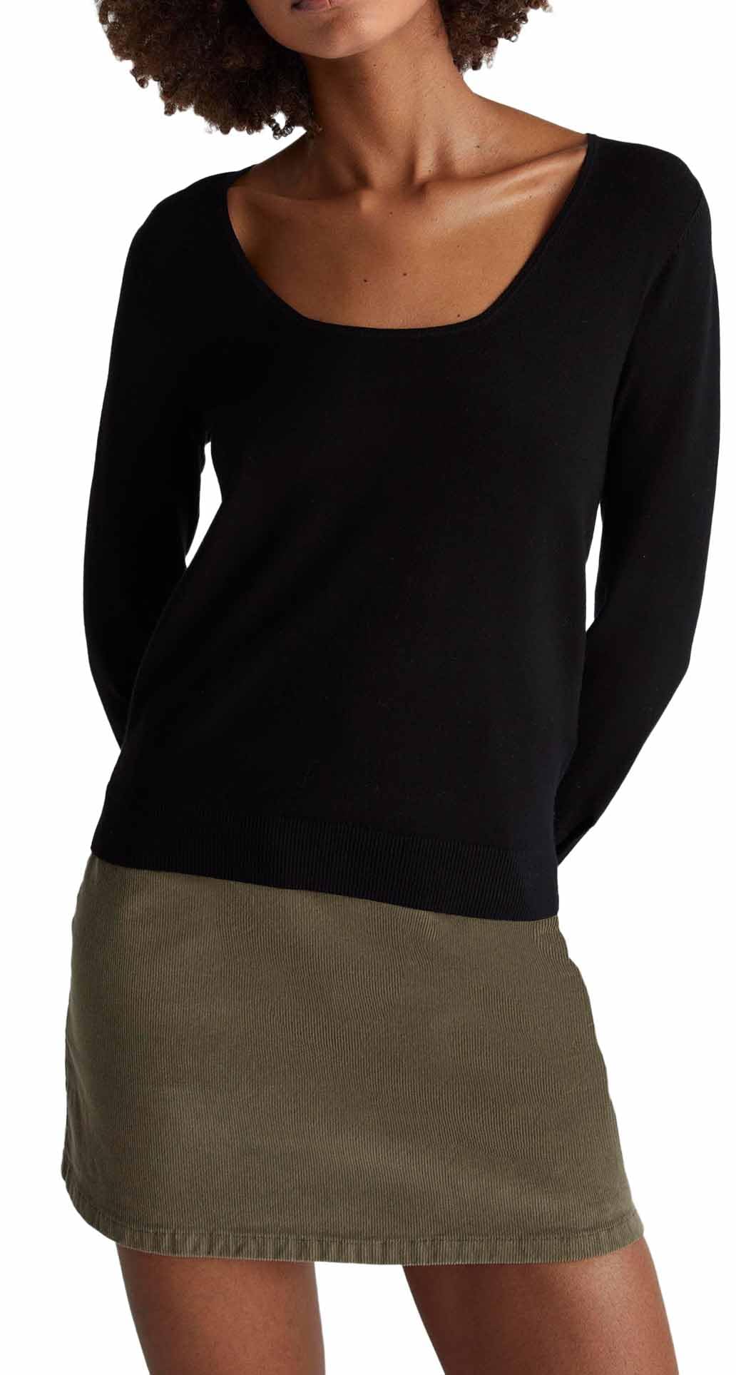 Benetton Maglieria 1w2ad10e5 Maglione Nero scollo quadrato