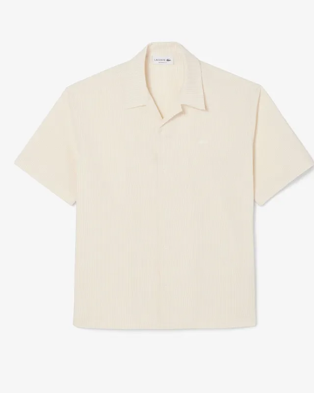 Lacoste CH2355 Camicia Uomo Blanc Beige Seersucker
