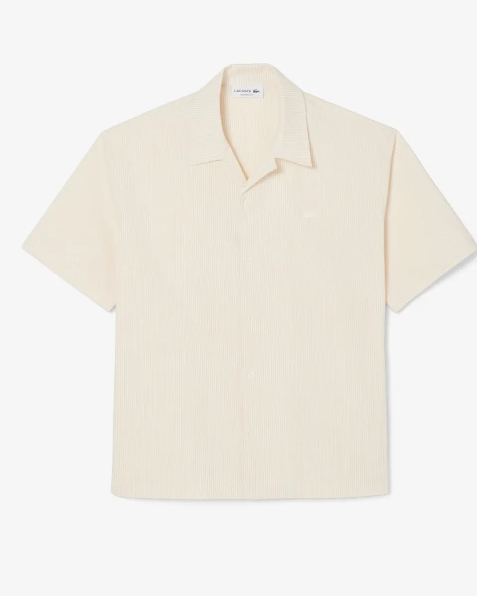 Lacoste CH2355 Camicia Uomo Blanc Beige Seersucker