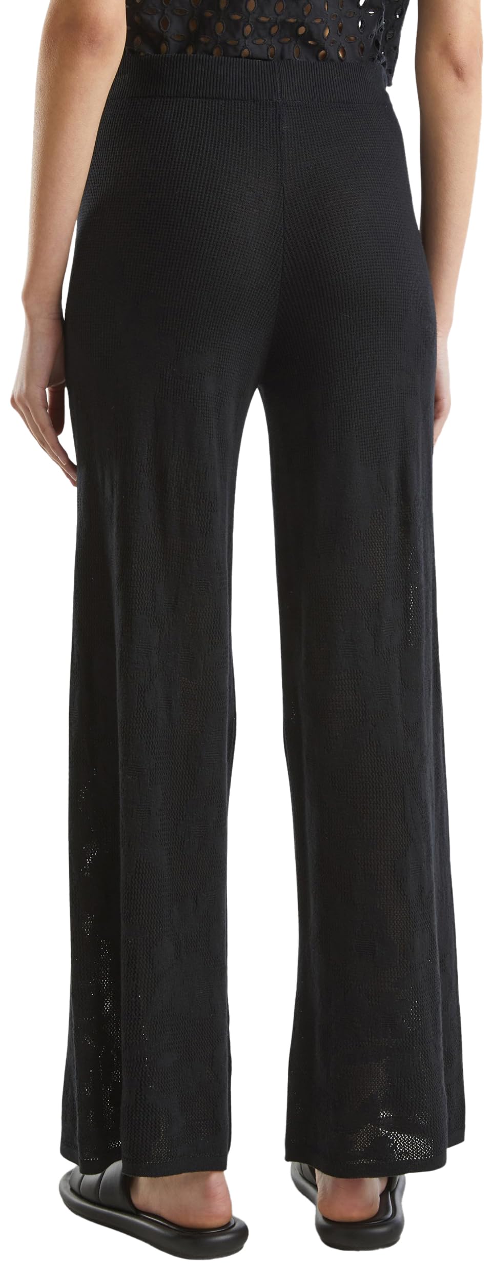 Benetton 103cdf00q pantaloni donna nero pointelle pizzo