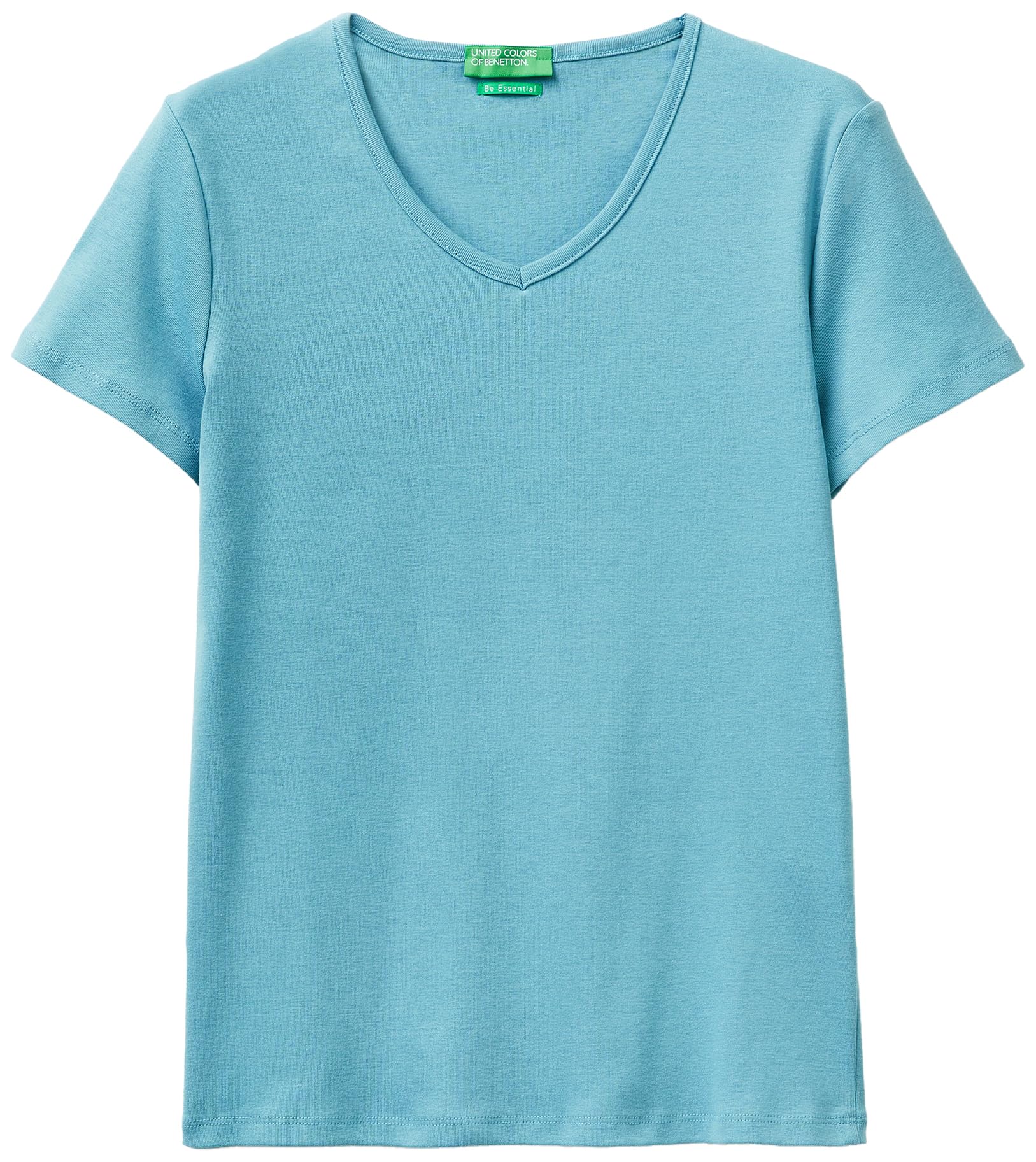 Benetton Maglietta Donna Blu XXS Costine Scollo a V