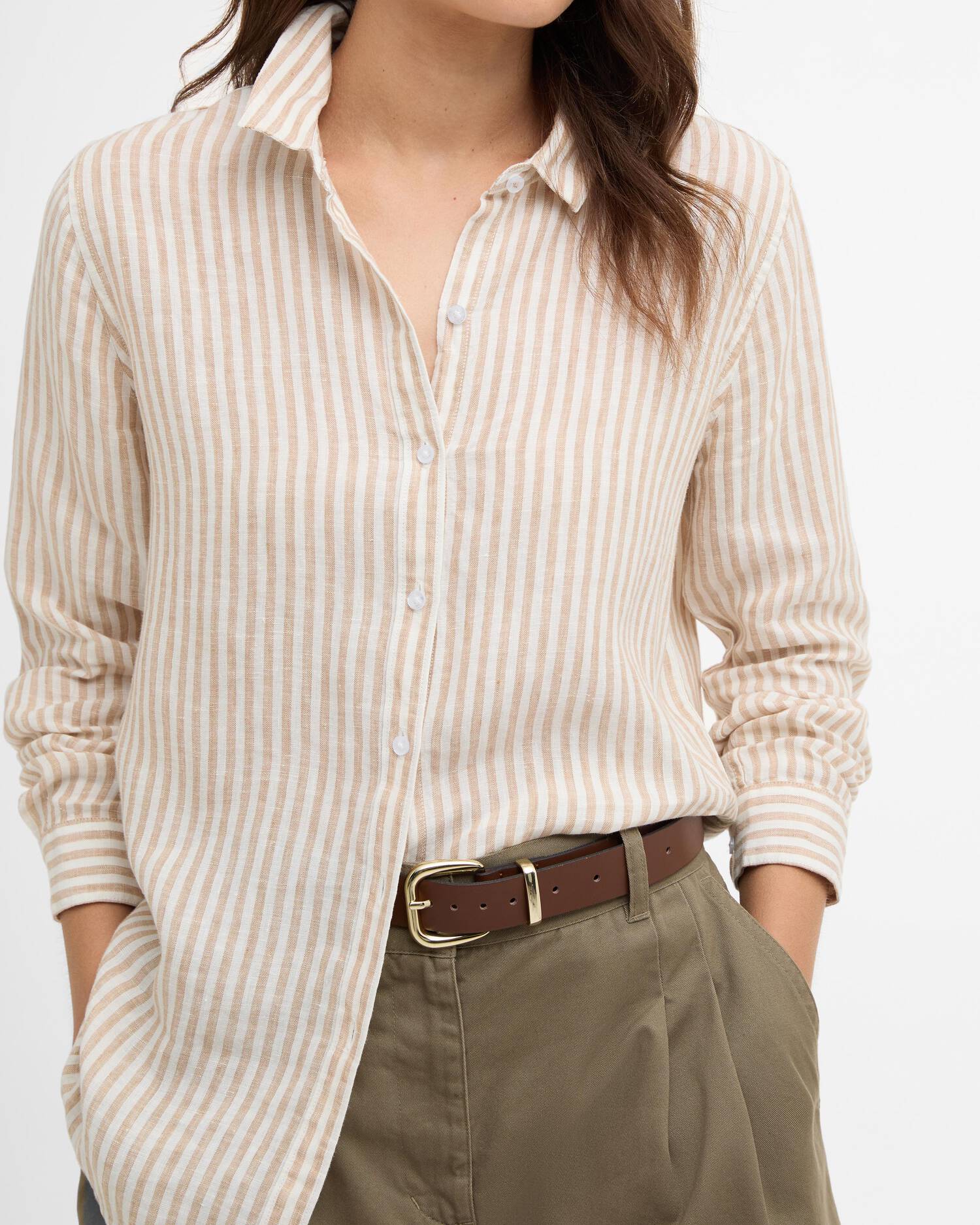 Barbour LSH1315 Marine Camicia Lino Donna Rigata