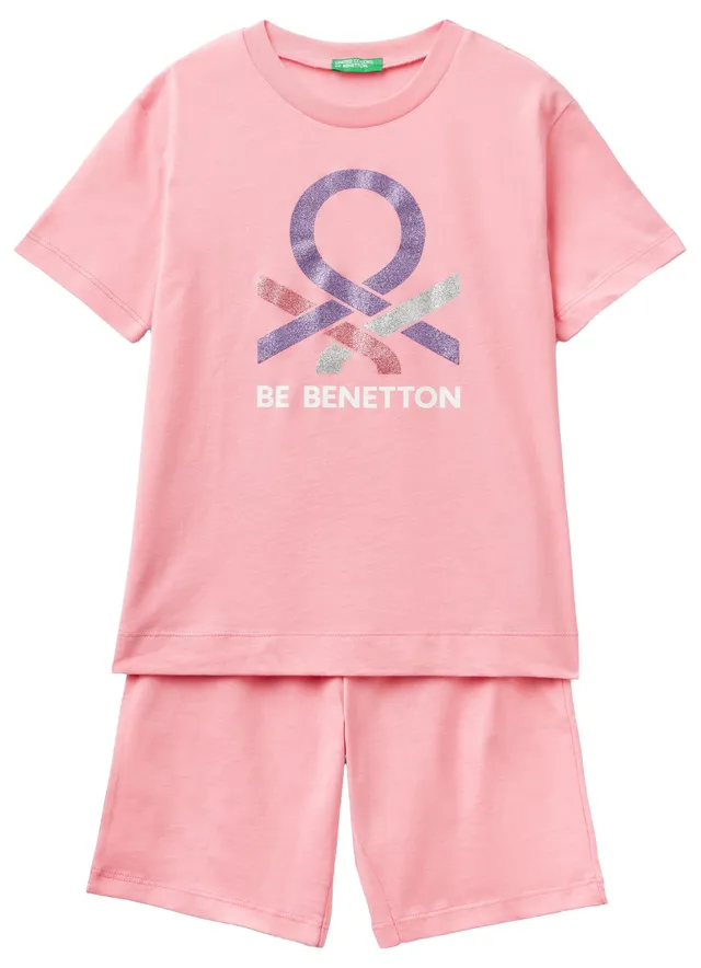 Benetton 30960p06s Pigiama Bambino Corto T-Shirt+Short Blu