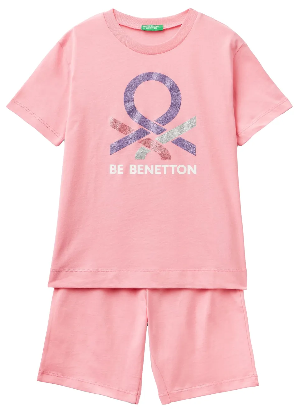Benetton 30960p06s Pigiama Bambino Corto T-Shirt+Short Blu