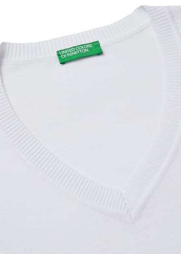 Benetton Maglieria 1C19D403N Maglione Scollo a V Bianco