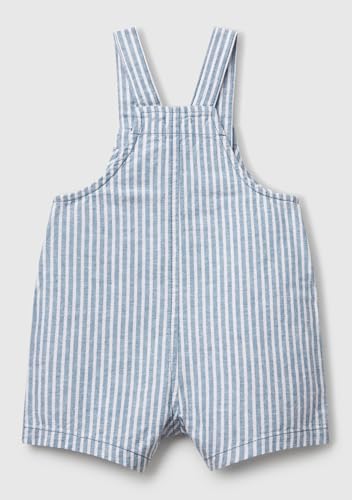 Benetton Salopette Bimbi 12 Mesi Misto Lino Rigato Tasche