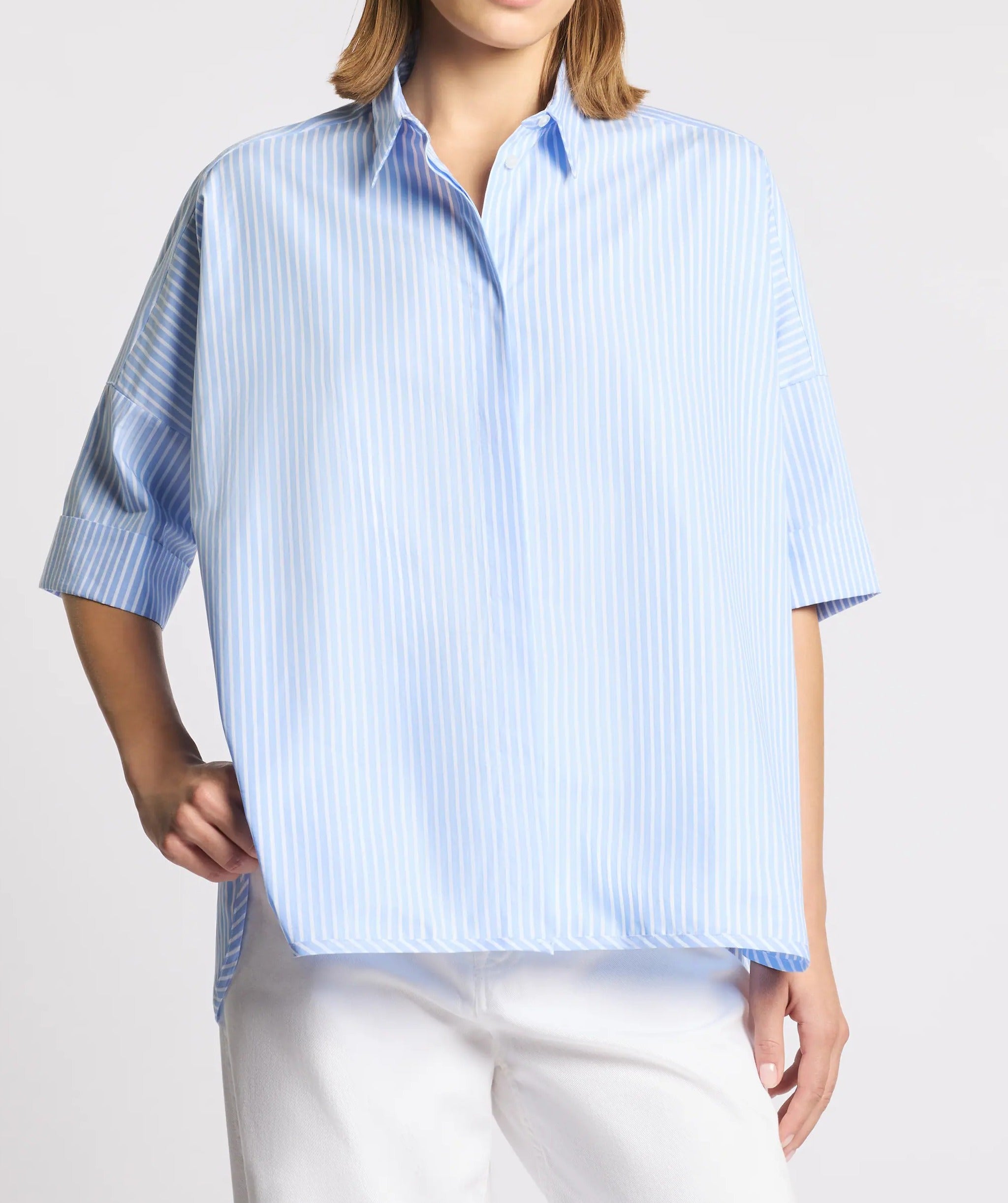 Fay NCWA552552SZC Camicia Righe Bianco Azzurro Cotone